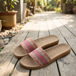 Chic Pink Woven Slide Sandals with Espadrille Sole - Women's Summer Slip-Ons